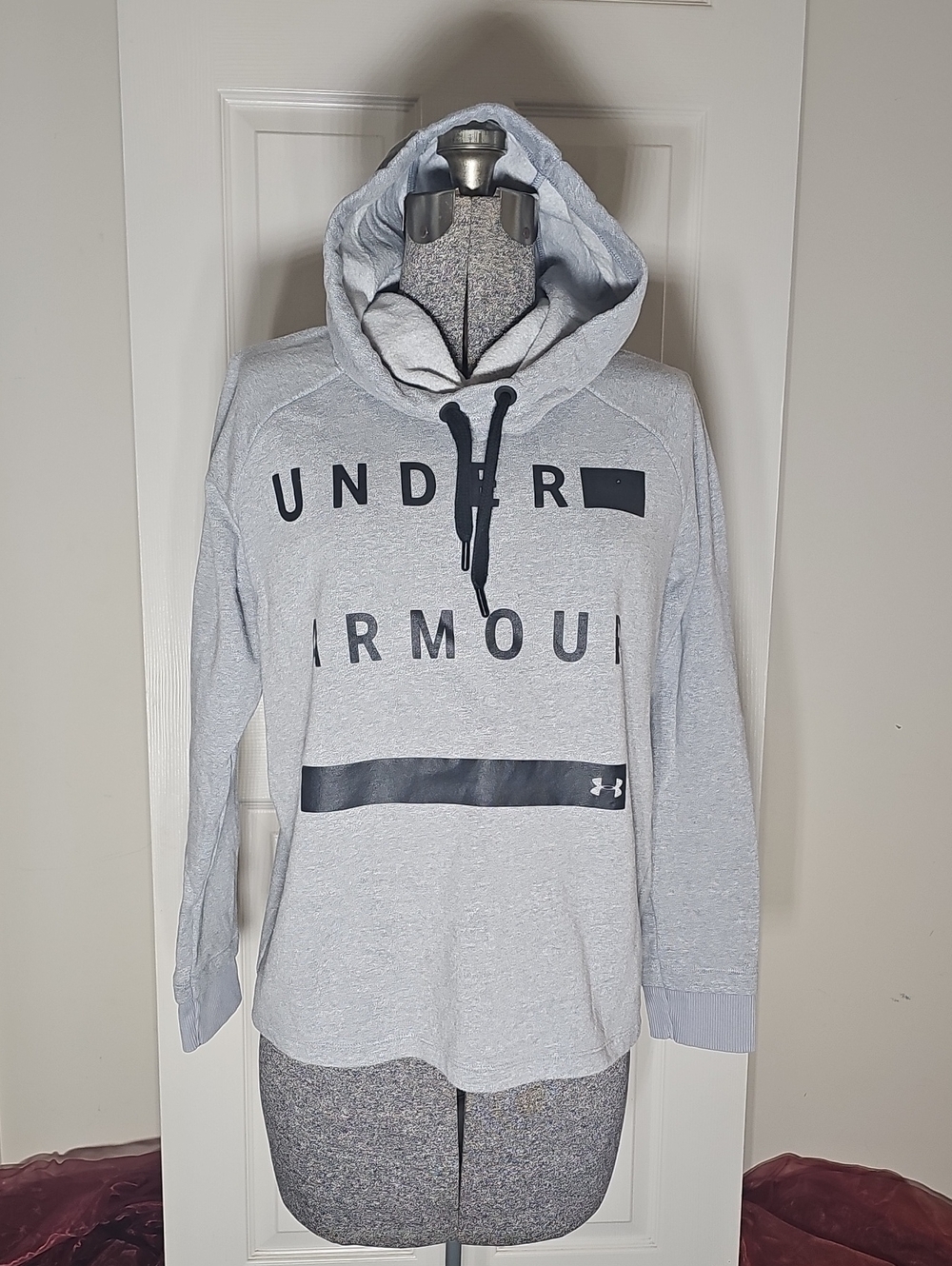 Under Armour Gray Heather Spellout Big Logo Loose Fit Fleece Hoodie Size Small